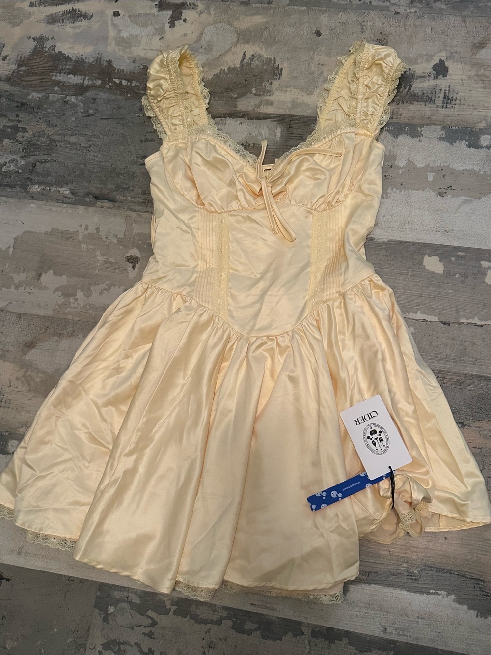 Cider Cream Satin Lace-Trim Chemise Dress